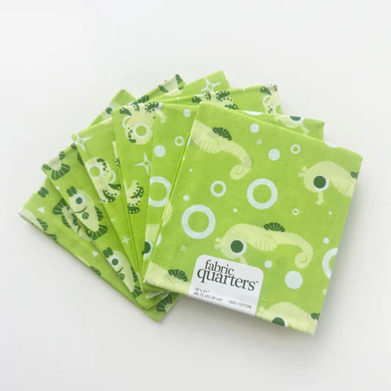 Paintbrush Studio 6 Fat Quarters - 3 Prints x 2 of Each Green Fish 100% Cotton Fabri-Quilt